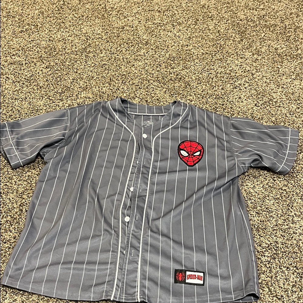 Spiderman Gray Pinstripe Kids Jersey